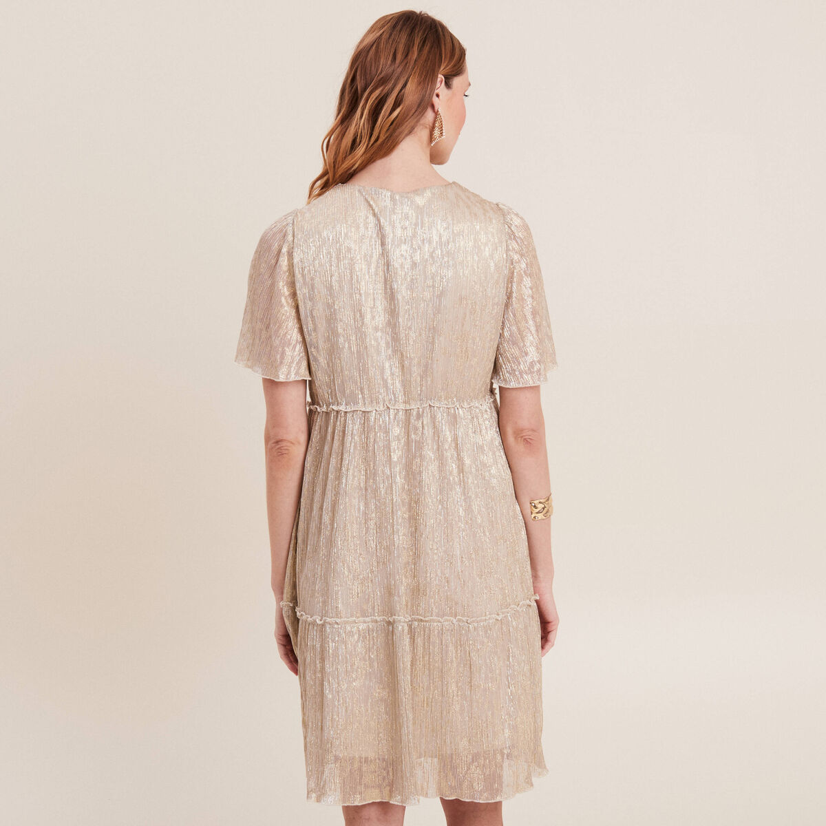 Robe droite fils métallisés couleur or femme