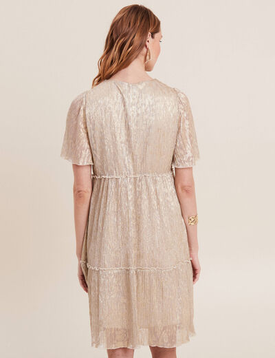 Robe droite fils métallisés couleur or femme