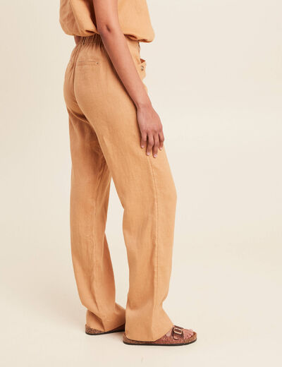 Pantalon coupe large fluide taille haute beige femme