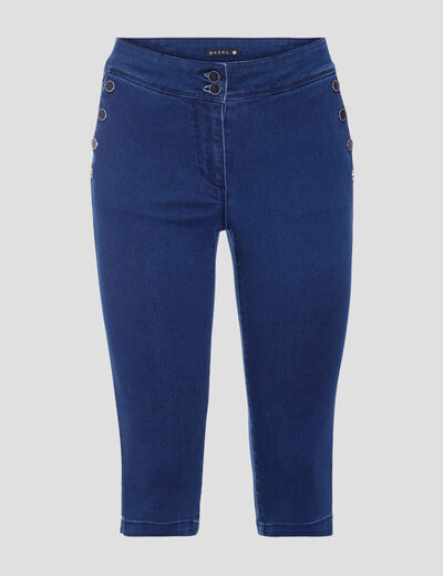 Pantacourt ajusté en jean denim brut femme