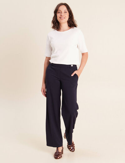 Pantalon taille haute bleu fonc&eacute; femme