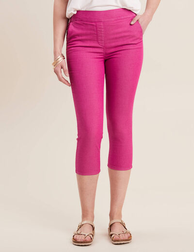 Pantacourt ajusté taille haute rose fushia femme