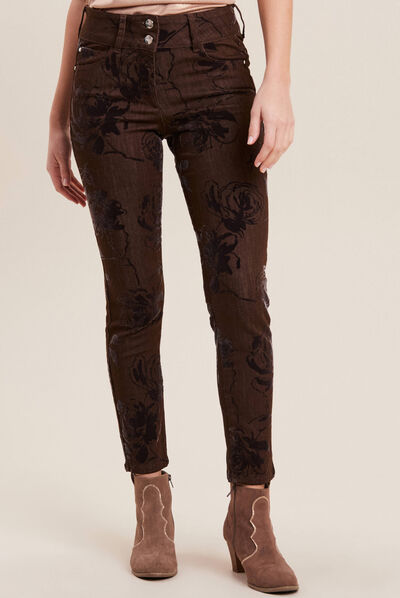 Jean ajusté taille standard marron femme