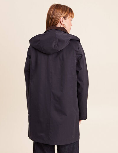 Parka &agrave; capuche doubl&eacute;e bleu fonc&eacute; femme