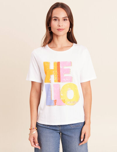 T-shirt col rond manches courtes blanc femme