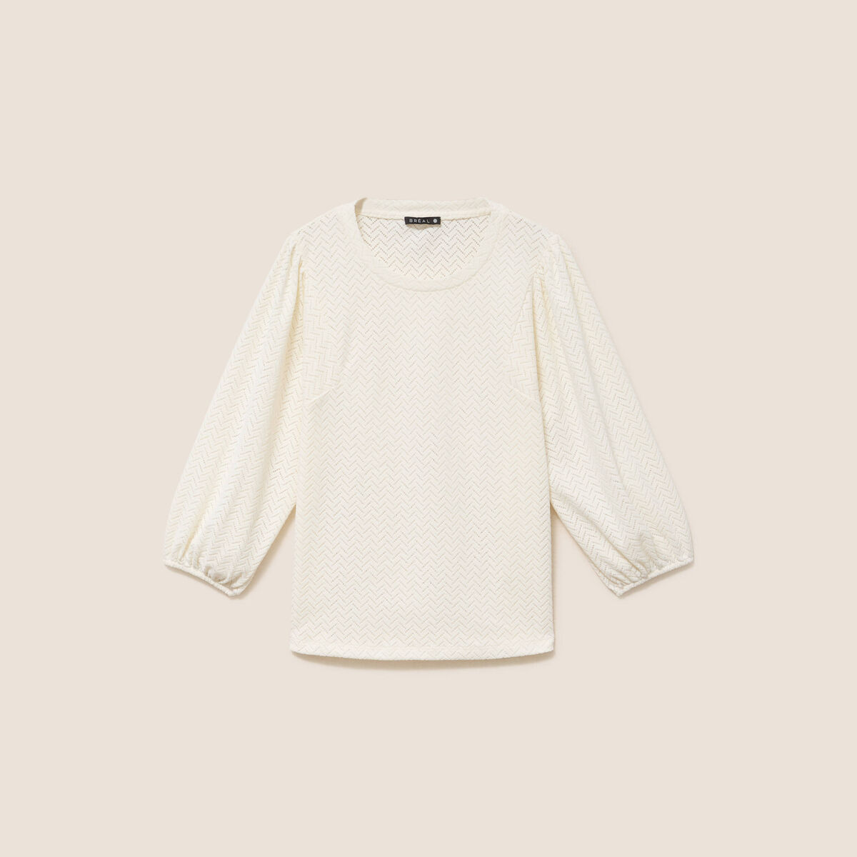 Blouse droite col rond manches 3/4 ecru femme