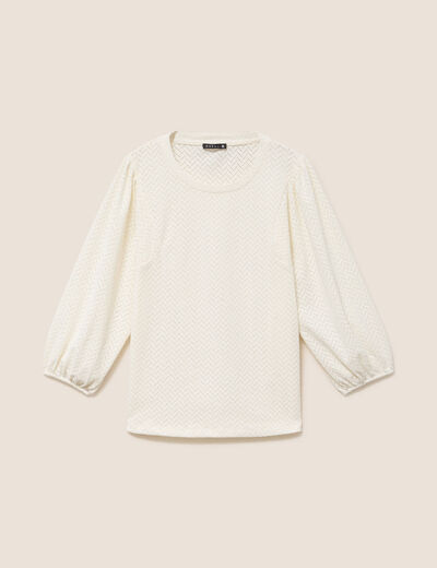 Blouse droite col rond manches 3/4 ecru femme