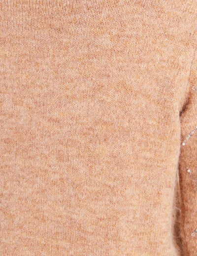 Pull col rond &agrave; sequins marron clair femme