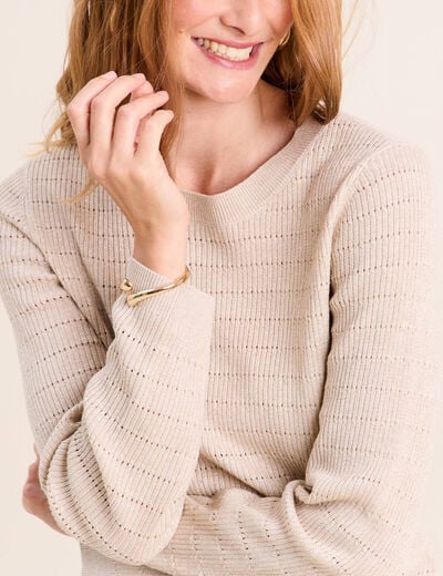 Pull manches longues col rond brillant couleur or femme
