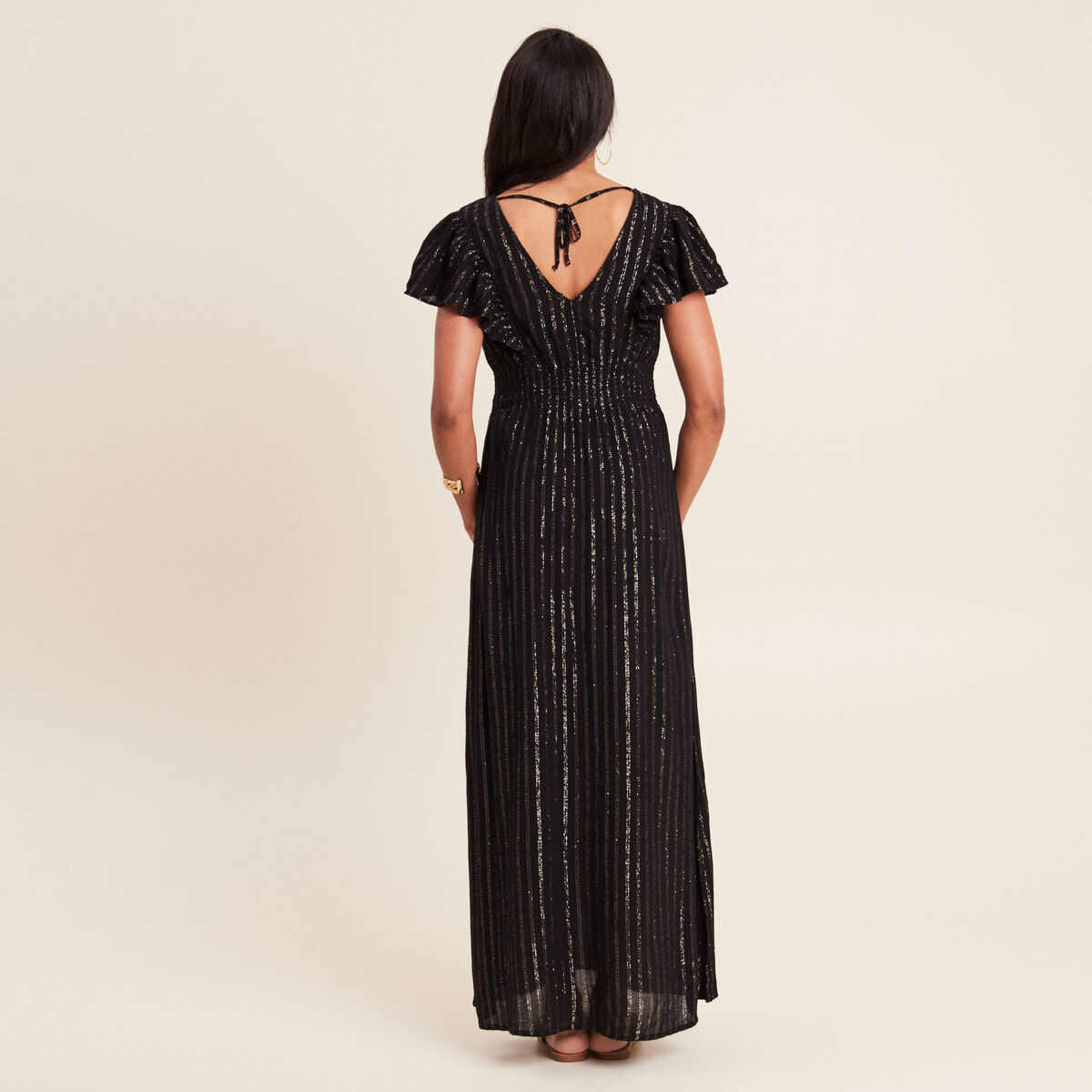 Robe longue droite fluide noir femme