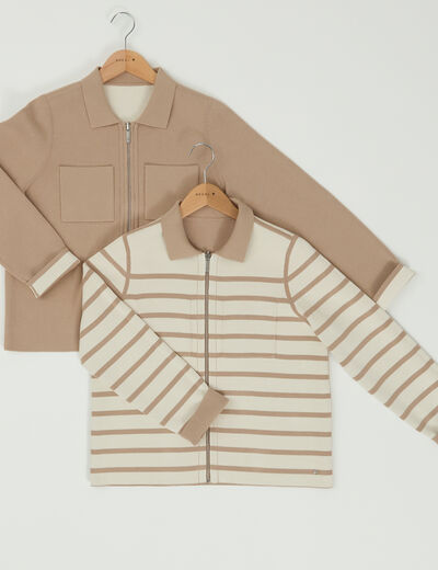 Gilet r&eacute;versible manches longues beige femme