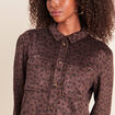 Chemise droite manches longues marron fonc&eacute; femme