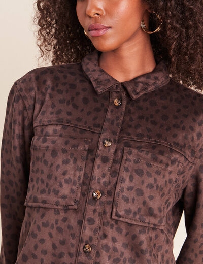 Chemise droite manches longues marron fonc&eacute; femme