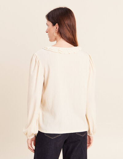 Blouse col v manches longues sable femme