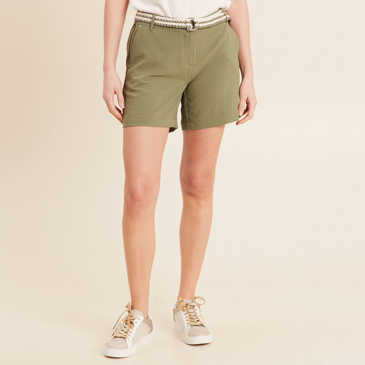 Short fluide taille basse vert kaki femme