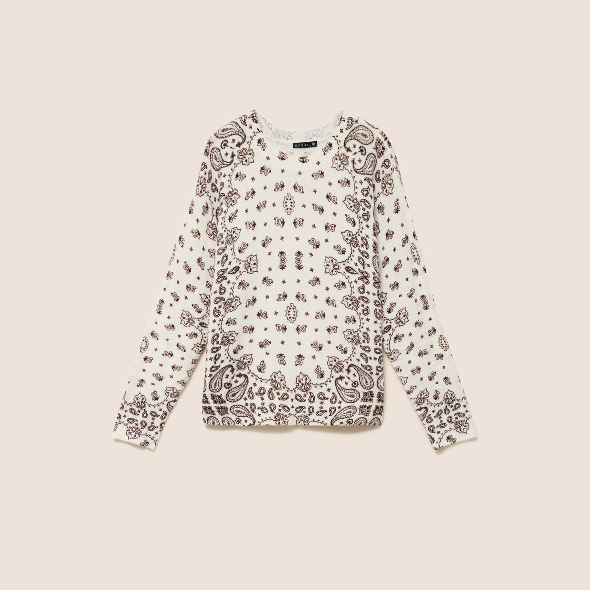 Pull col rond marron femme