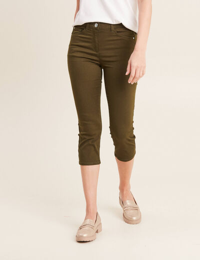 Pantacourt droit taille standard vert kaki femme