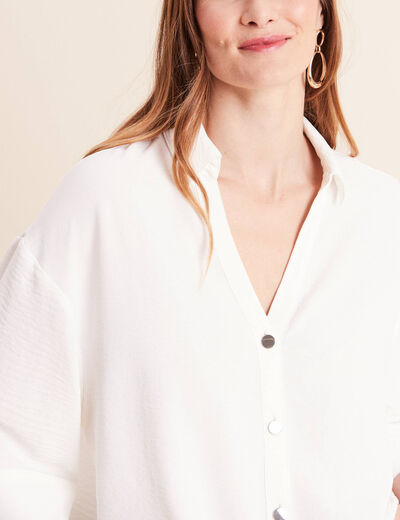 Chemise col chemise manches 3/4 ecru femme