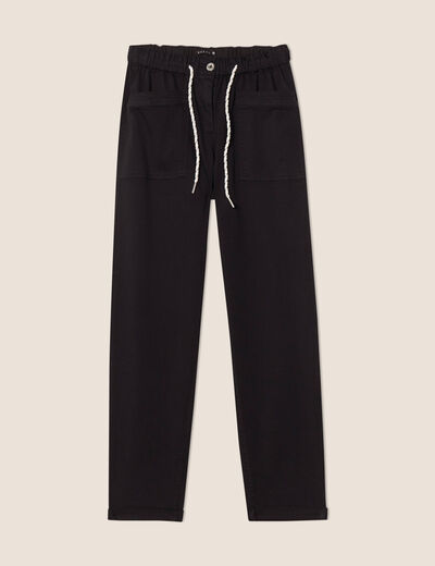 Pantalon coupe droite à coulisse noir femme