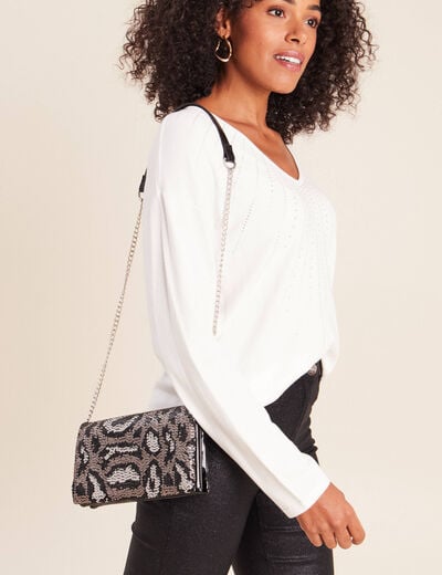 Sac bandouli&egrave;re &agrave; sequins doubl&eacute; noir femme