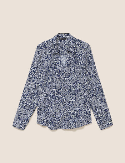 Chemise cintr&eacute;e manches longues bleu femme