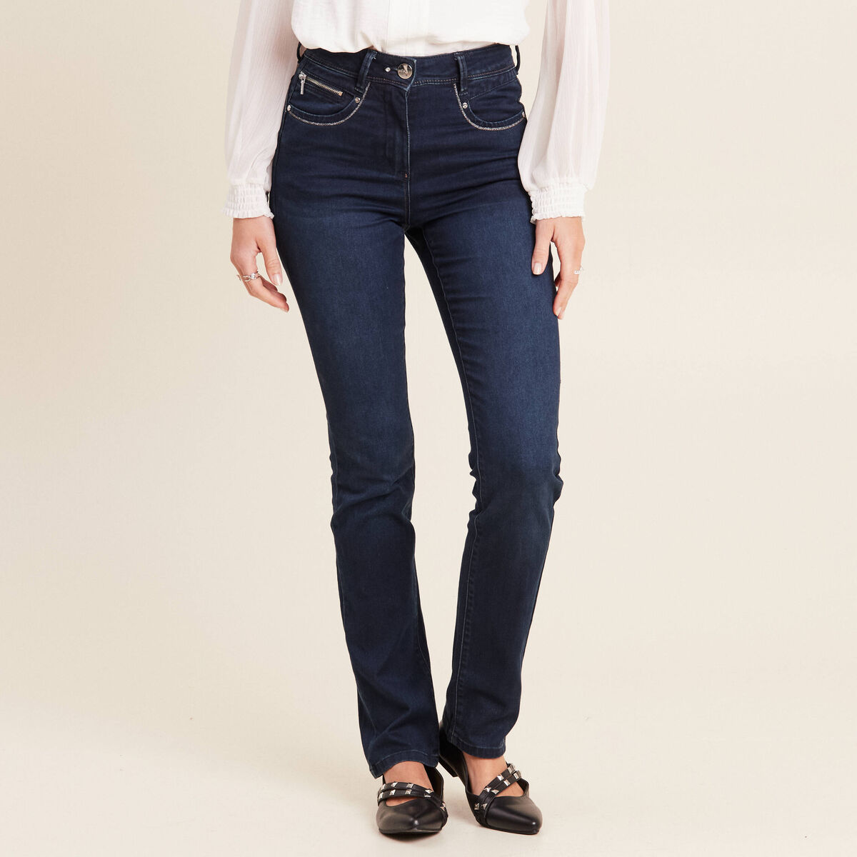 Jean droit denim brut femme