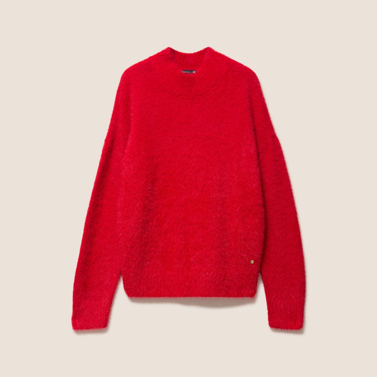 Pull col montant doux rouge femme