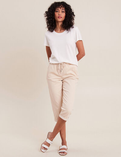 Pantacourt large taille haute ivoire femme