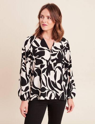 Blouse col v manches longues blanc femme