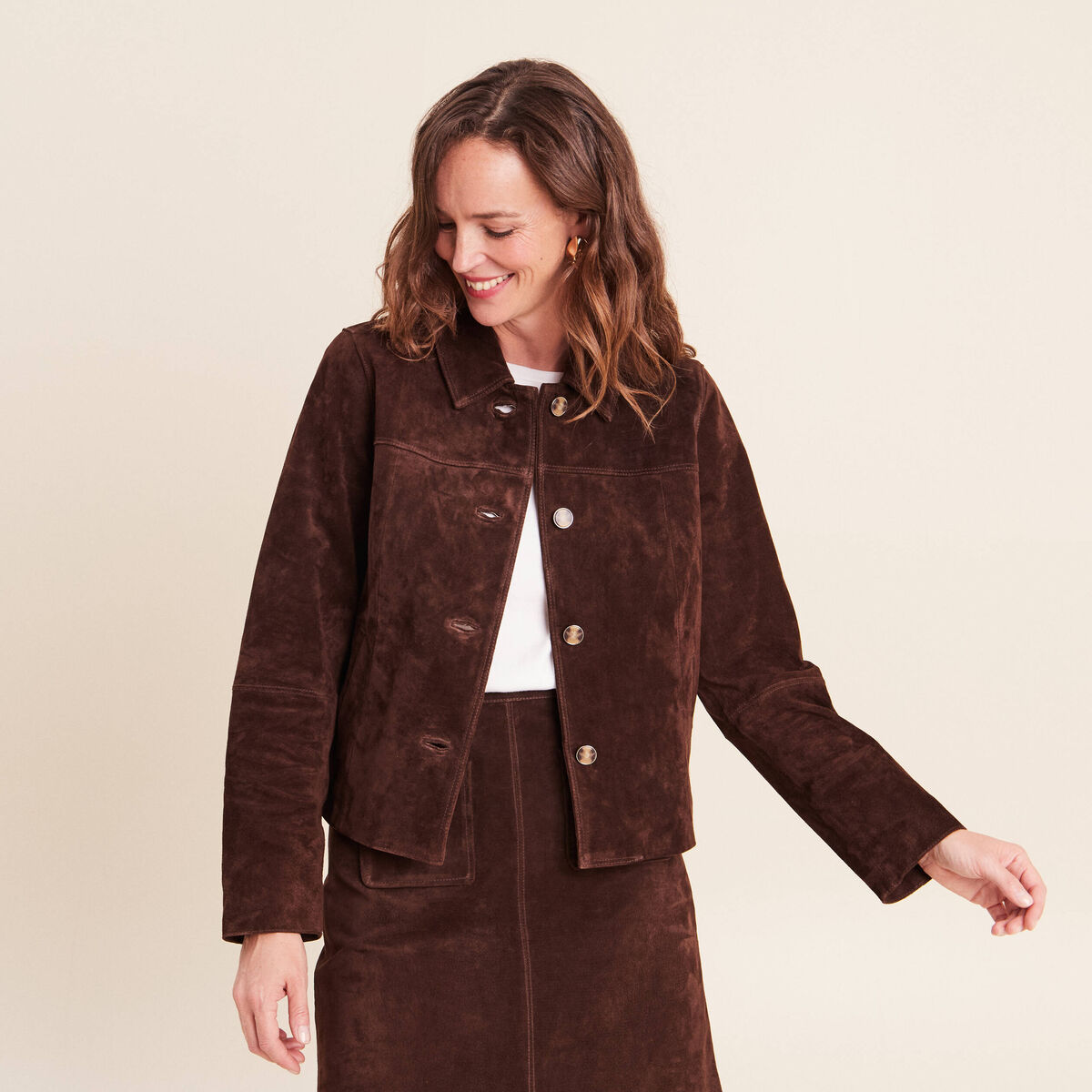 Veste doubl&eacute;e marron fonc&eacute; femme