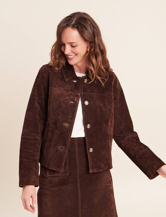 Veste doubl&eacute;e marron fonc&eacute; femme