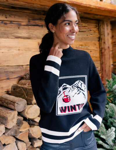 Pull col montant noir femme