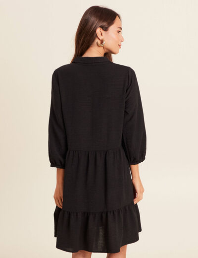 Robe courte évasée col chemise noir femme