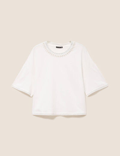 T-shirt coupe droite manches coudes ecru femme