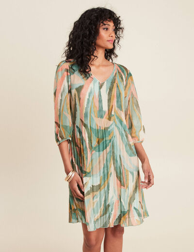 Robe évasée plissée multicolore femme