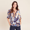 Blouse ample col v manches 3/4 bleu femme