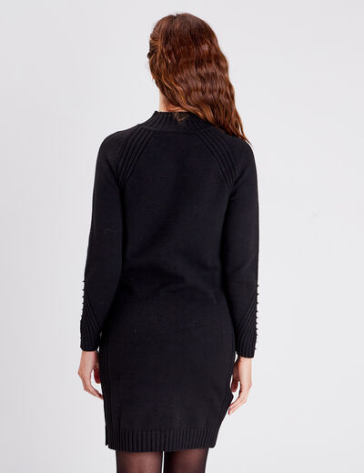 Robe pull droite avec perles noir femme