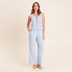 Pantalon large taille haute bleu femme