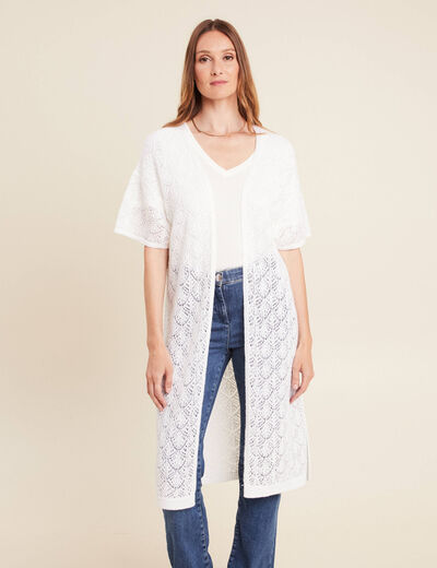Gilet long manches courtes blanc femme