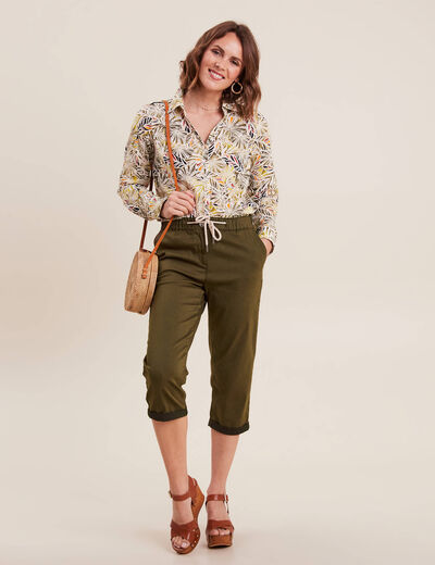 Pantacourt large taille haute vert olive femme