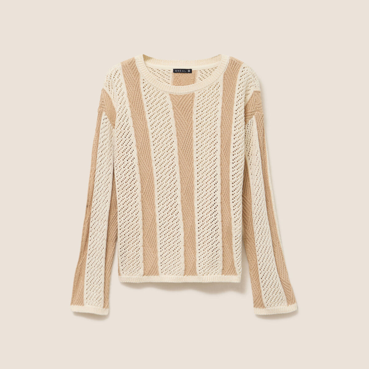 Pull col rond manches longues marron femme