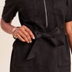 Robe droite courte manches coudes daim noir femme