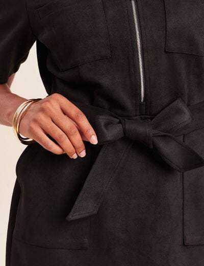 Robe droite courte manches coudes daim noir femme