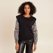 T-shirt col rond manches longues noir femme