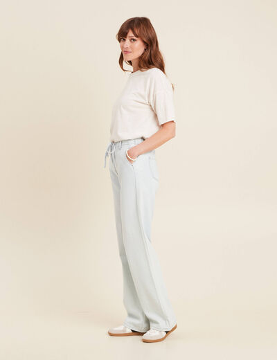 Jean large taille haute denim bleach femme