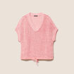Pull col v manches courtes rouge femme