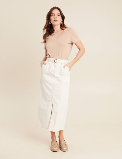 Jupe longue fourreau ecru femme