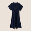 Robe longue &eacute;vas&eacute;e col v manches coudes bleu marine femme