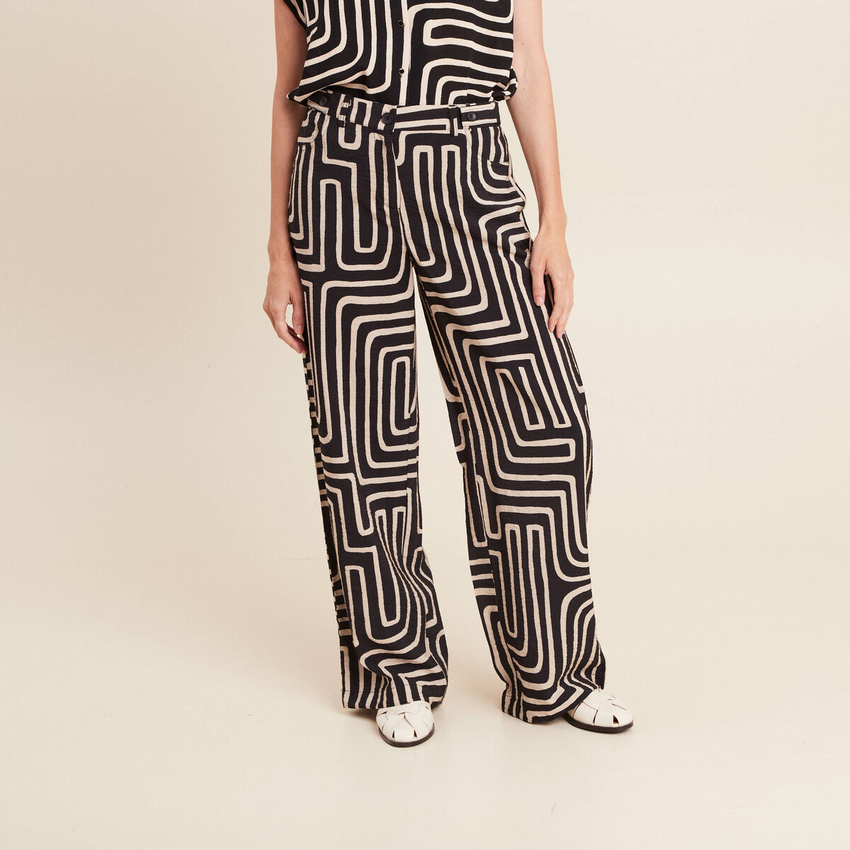 Pantalon flou taille haute noir femme