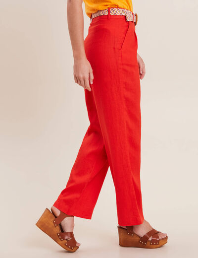 Pantalon large ceinturé orange femme